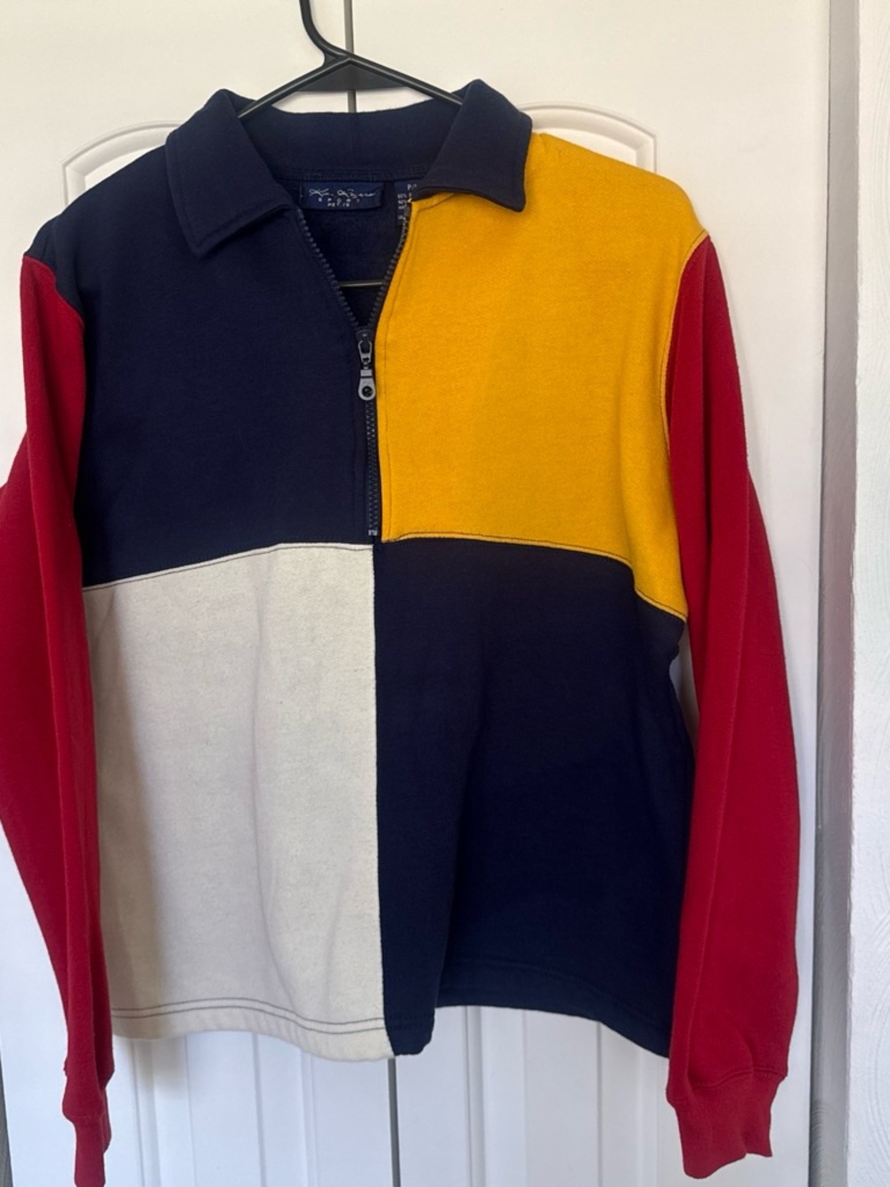 Kim Rogers Colorblock Quarter-Zip Pullover Sweater - Navy, Yellow, Red, Cream